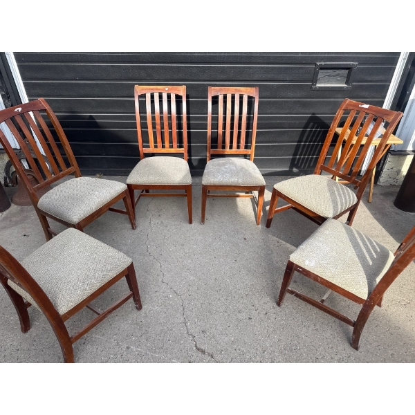 Ethan Allen Dining Chairs - Oak w/ Tweed Upholstery 32T (6)