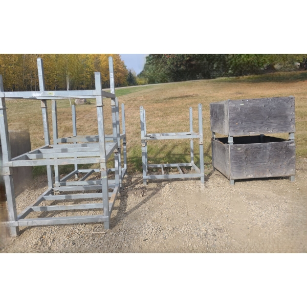 Nine Scaffolding Racks Total, Two w/ Wood Box 45 W, 45 D, 59 T (Stack Height)
