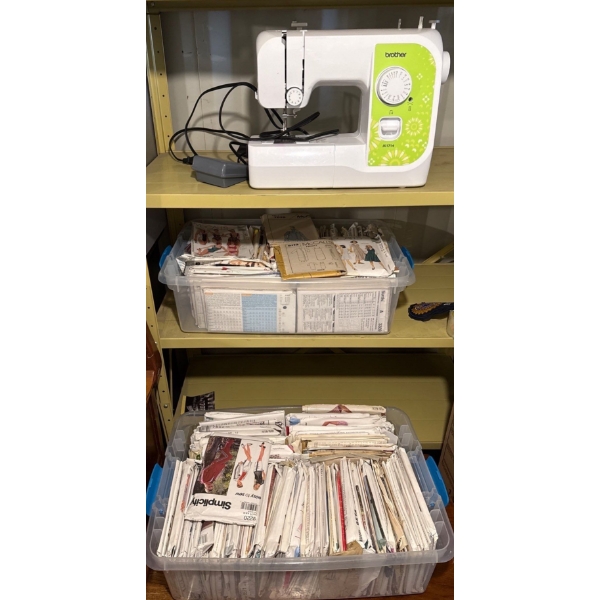 4 Large Bins of Sewing Patterns w/ Brother Sewing Machine Model JX1714 