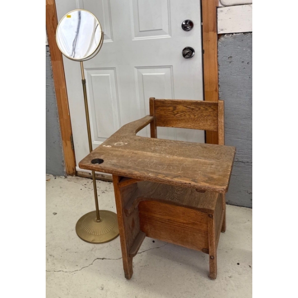 Students Desk and Tall Mirror (Glass Damage), Desk is 21W, 27D, 27T 