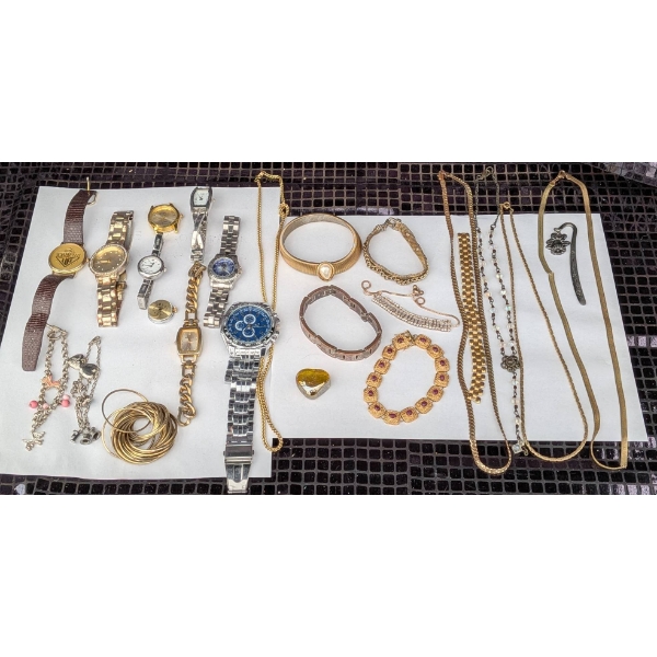 Jewelry and Watch Collection with Gold-Tone and Silver-Tone Pieces