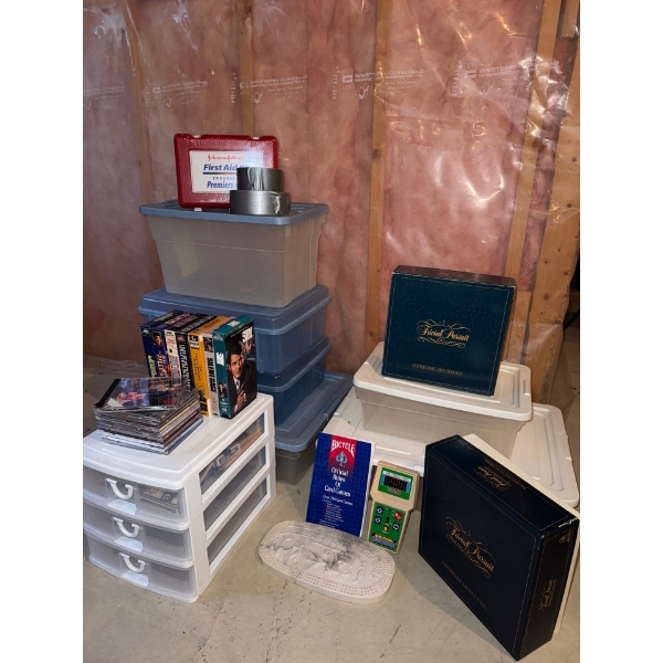 Assortment Of Household Items & Games- Crib Board, Trivial Pursuit, Totes & More