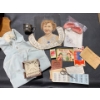 Image 1 : Collection of Antique Items in Small Trunk - gas license & ration book, sterling scissors and more