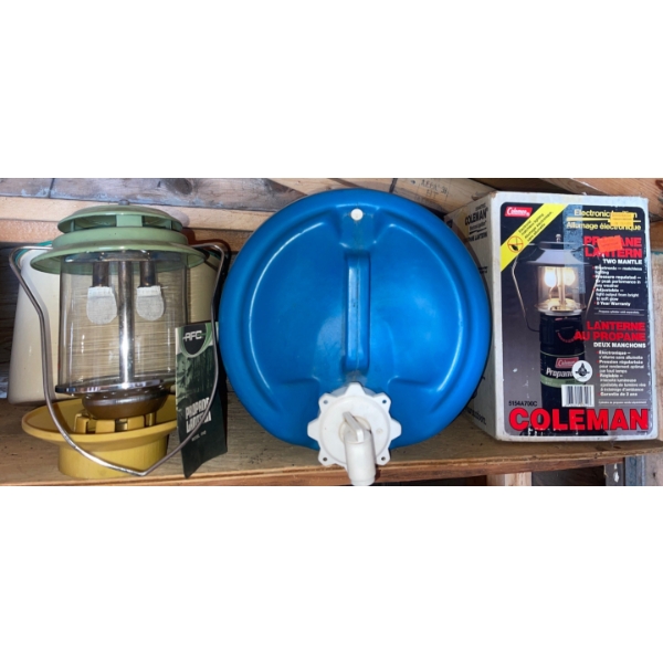2 Coleman Propane Lanterns w/ Reliance Water Supply Canister 