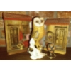 Image 1 : Goebel West Germany Owl On Branch Plus Handmade Wooden Village Shops & Ukrainian Egg w/stand Owl is 
