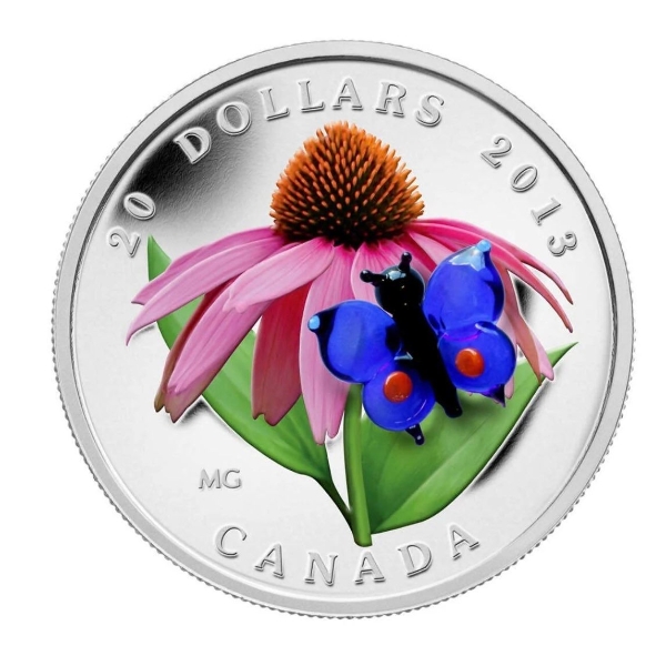2013 $20 Fine Silver Coin - Purple Coneflower and Eastern Tailed Blue
