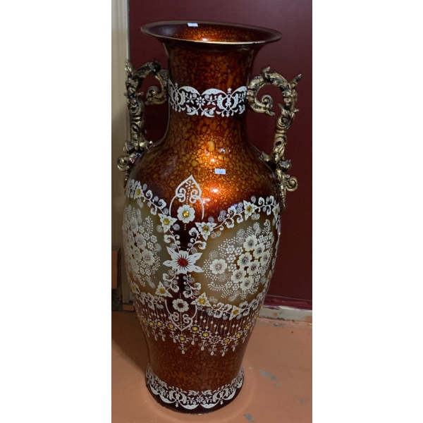 Decorative Floor Urn Vase with Embellished Flower Motif 37 T, 16 Base Diameter 