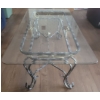 Image 4 : Half Moon Glass Console Table 50w x 19d x 29tall &  Matching Glass Coffee Table 48w x 24d x 17tall