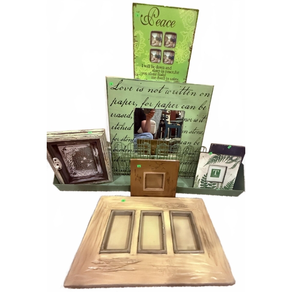 7 Picture Frames and 2 Metal Organizers