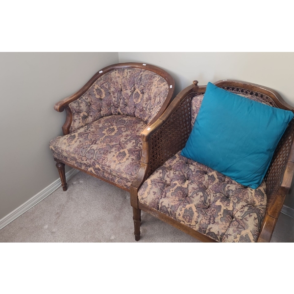 Two Chairs w/ Upholstered Cushions: 25 W, 19 D, 29 T and w/ Rattan Detail 25 W, 20 D, 30 T 