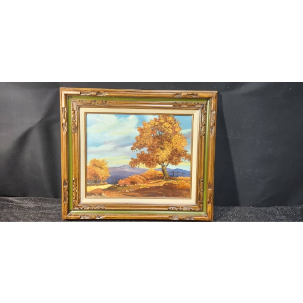 Original Signed Landscape Painting on Canvas with Ornate Frame