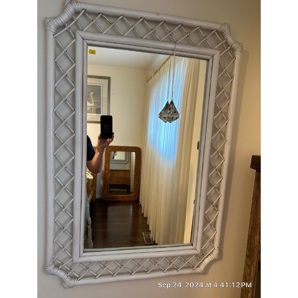White Painted Wicker Mirror 26x39