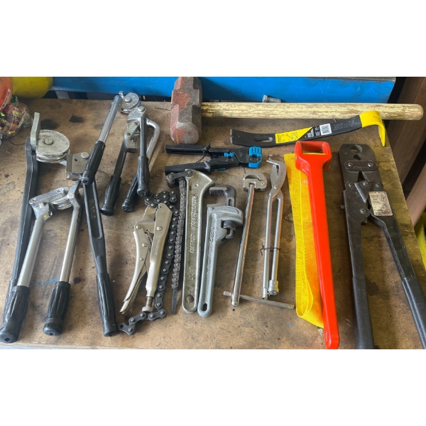 Hand Tools: Ridgid Pipe Wrench, Pipe Benders, Hammer