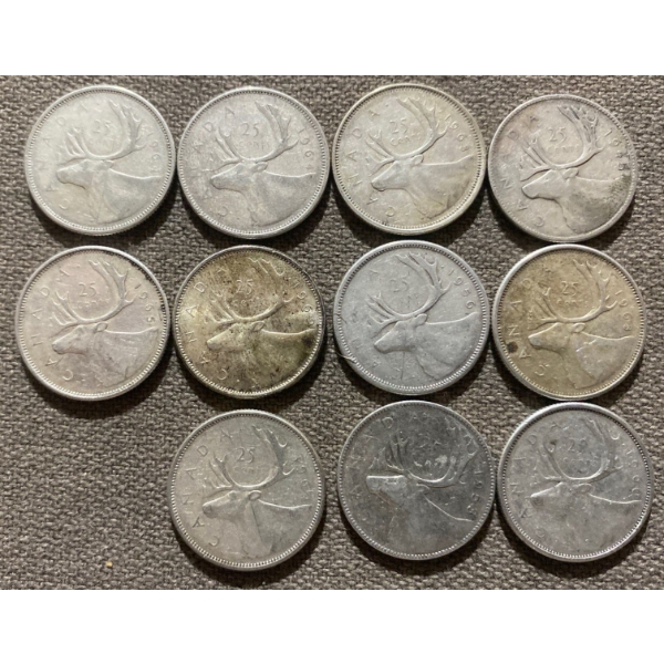 Canadian 25-cent Pieces 80% Silver 64.13 Grams