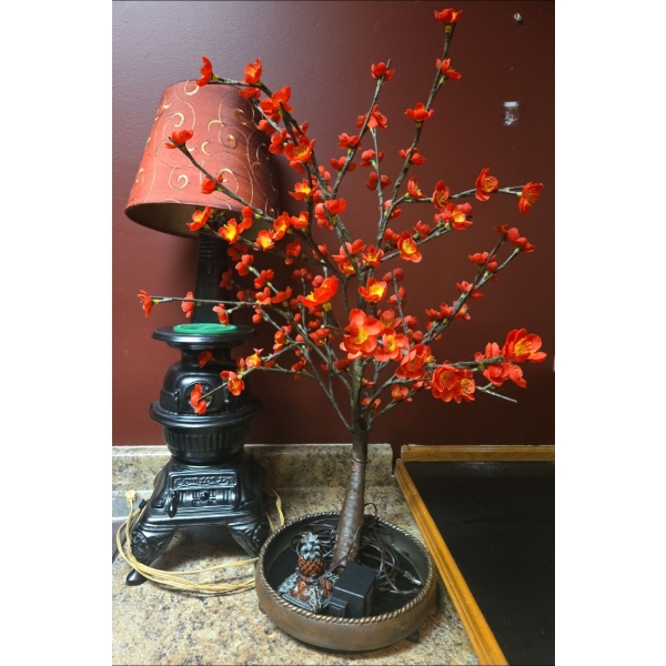 Vintage Lamps  (Tallest is 30),  Stove & Bonzi Tree Themed 