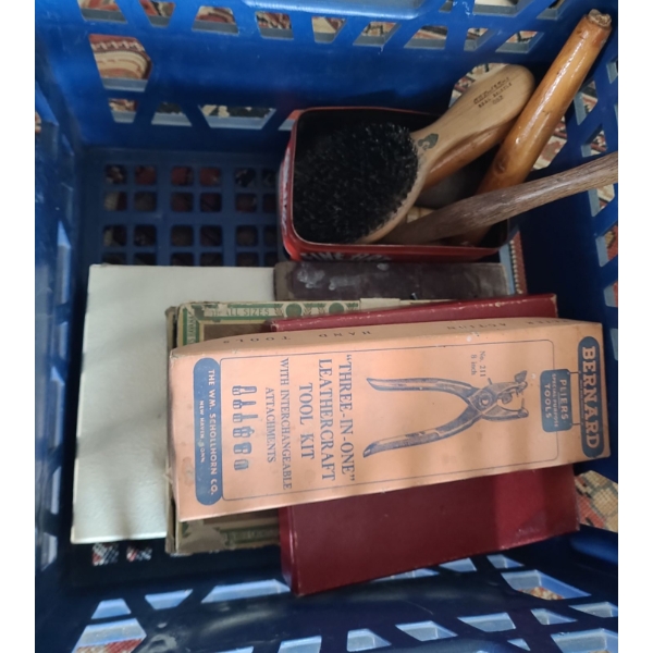 Milkcrate Full of Vintage Craft Tools Including Bernard Leather Tool