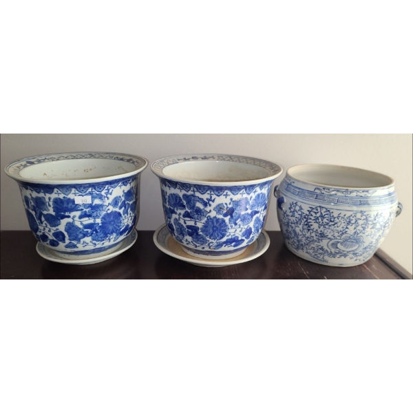Blue and White Flower Pots- 8 Diameter, 6 T