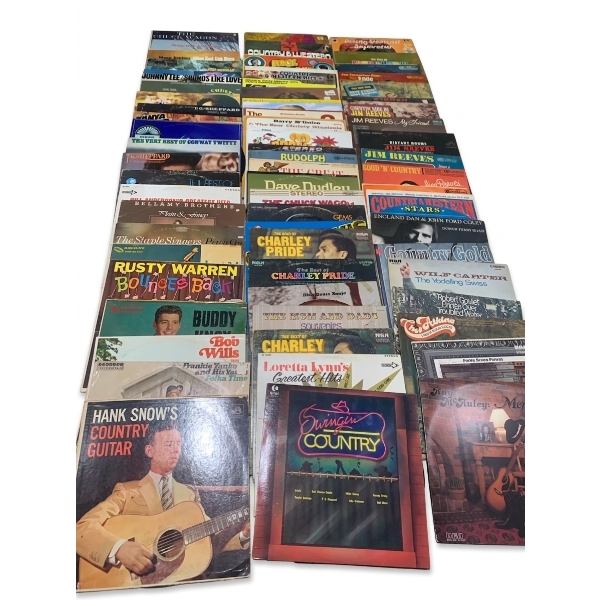 Extensive Collection of Country and Western Vinyl Records with Storage Box on Wheels