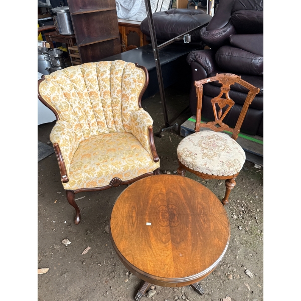 Antique Chairs and Round Coffee Table 18H x 23 Diameter 
