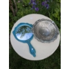 Image 6 : White Painted Side Table with Silver-Coloured Bowl and Blue Hand Mirror