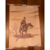 Image 3 : Two Etched Leather Wall Hangings  Cowboys riding Horse  21"x21"  X2