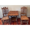 Image 1 : Pair of Victorian Hand Carved Oak Barley Twist Chair w/ Wooden Table, Metal Claws (24W, 24D, 29T)