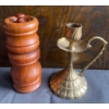 Image 3 : Hand Carved Vanity Set w/ Brass Towel Holder Vintage Linens & More