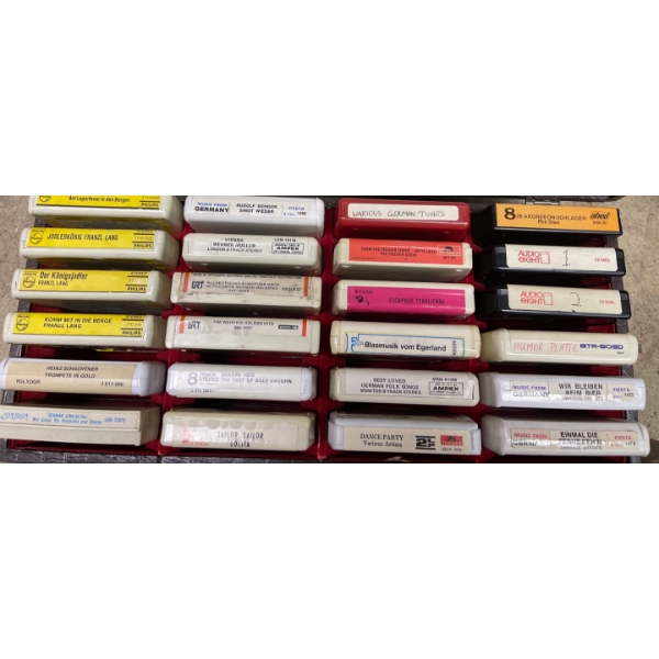 Assorted 8 Track Cassettes w/ Travel Tote