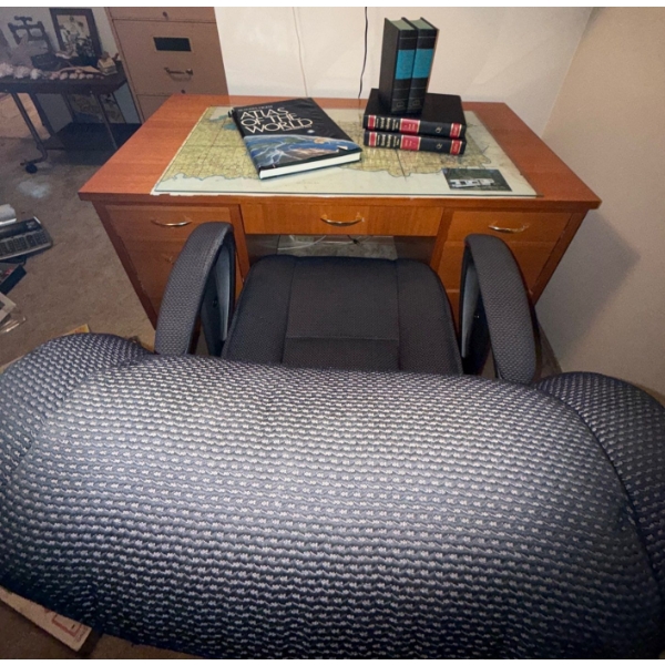 Home Office Desk w/ Upholstered Office Chair On Casters - Vintage 59x34