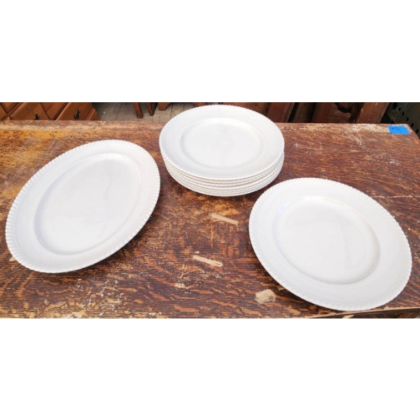 8 Dinner Plates and 1 Serving Dish by Johnson Bros, Off White Color