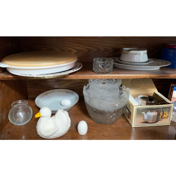 Assorted Serving Vessels Platters Teacup Crystal & More