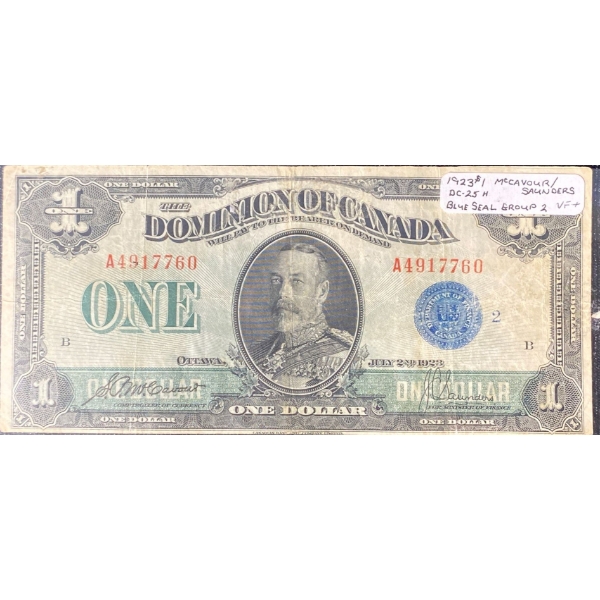 1923 VF+ Dominion of Canada One Dollar Bill