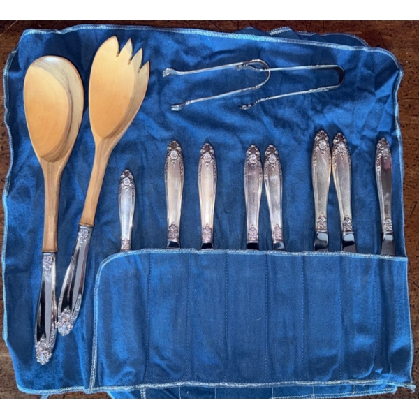Stamped Sterling Flatware Collection - 2 Tongs 8 Butter Knives & 2 Salad Utensils 