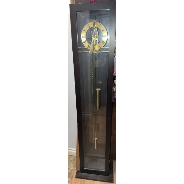 Modern Glass and Wood Case Floor Clock