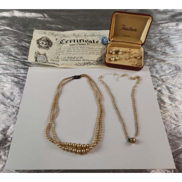 2 Strands of Authentic Cultered Pearls (Some Damage), With 2 Sets of Imitation Pearl Studs 