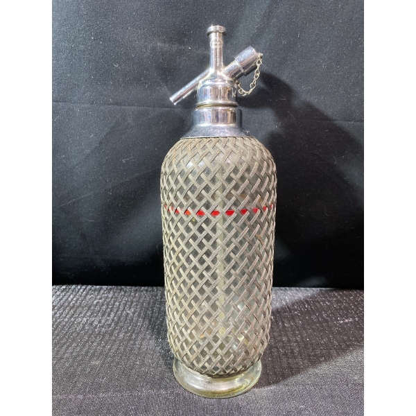 1920's Metal Mesh Sparklets Seltzer Bottle-Czech Glass