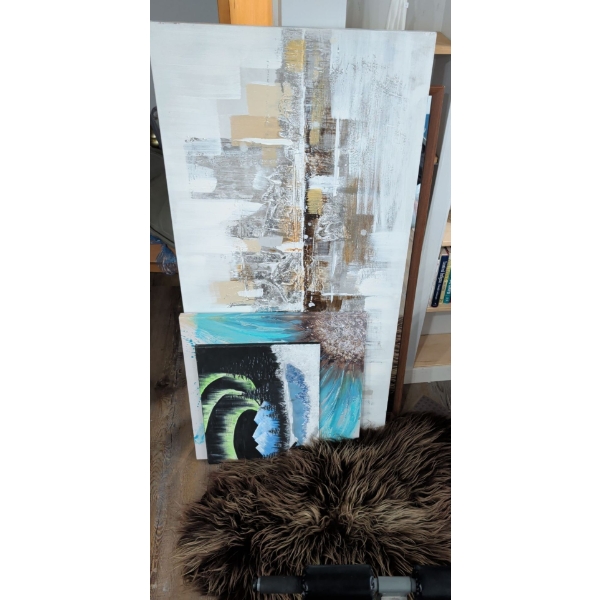 Home Art & Accents - XL Abstract Painting On Canvas Plush Sheep Skin Rug & More