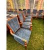 Image 1 : 4 Oak Arm Chairs With Blue Velvet Seating Surface W22" H38"