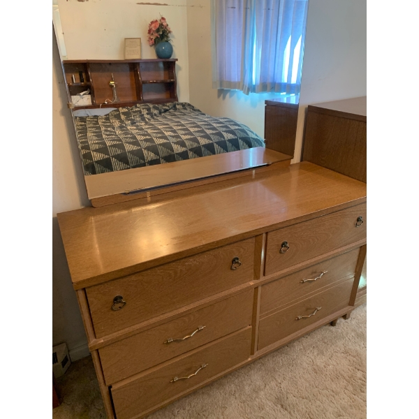 MCM Wooden Dresser With Mirror and Six Drawers