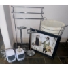 Image 1 : Collection Of Chrome Bathroom Utensils- Towel Rack, Toilet Paper Holder, Heater, Hamper
