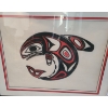 Image 2 : Indigenous Whale Art Framed Under Glass (Unknown Artist)  27 w 22 h 