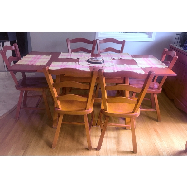 Vilas Made in Canada Solid Wood Extendable Dining Table with Six Chairs