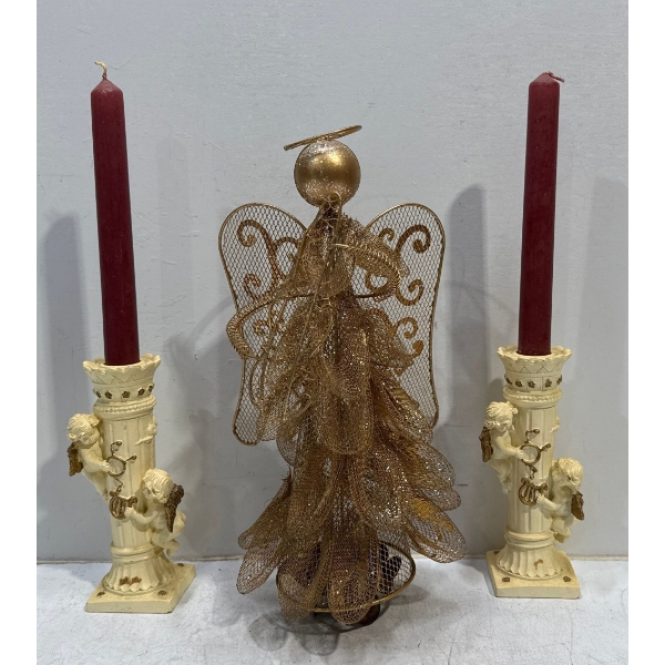 Angels on Candles Holders 14H and an Angel 12H