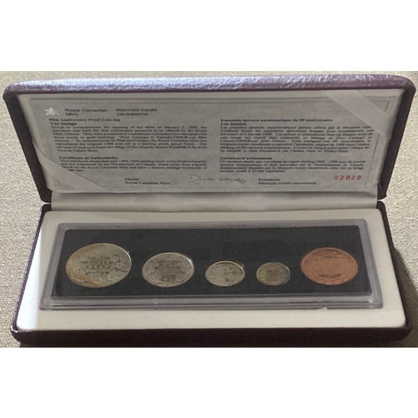 1998 90th Anniversary Proof Coin Set 92.5% Silver  20.917 Grams