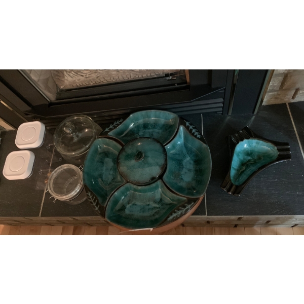 Ceramic Divided Serving Dish with Lid and Assorted Glass Storage Containers