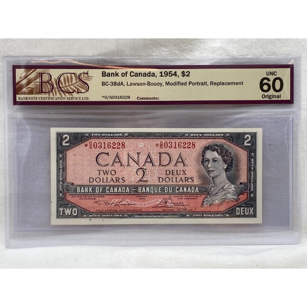Graded Canadian 1954 Mod. Portrait $2 UNC Prefix: *O/G