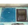 Image 2 : Decorative Wall Mirror, Blue Embossed Tin Panel, and Cast Metal Wall Hook
