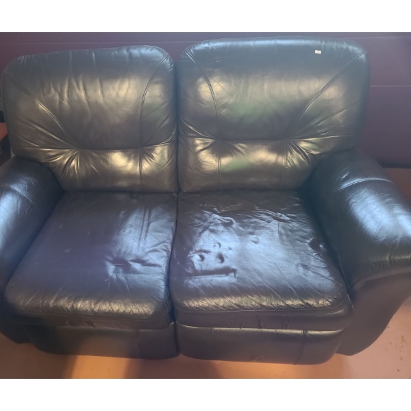Brown Leather 2 Seater Couch with Reclining Seats 63 L, 39 T, 35 W