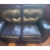 Image 1 : Brown Leather 2 Seater Couch with Reclining Seats 63 L, 39 T, 35 W