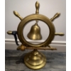 Image 1 : Brass Nautical Ship Wheel Bell-Functional Door Bell Or Decorative Sailor Gong  20"tall